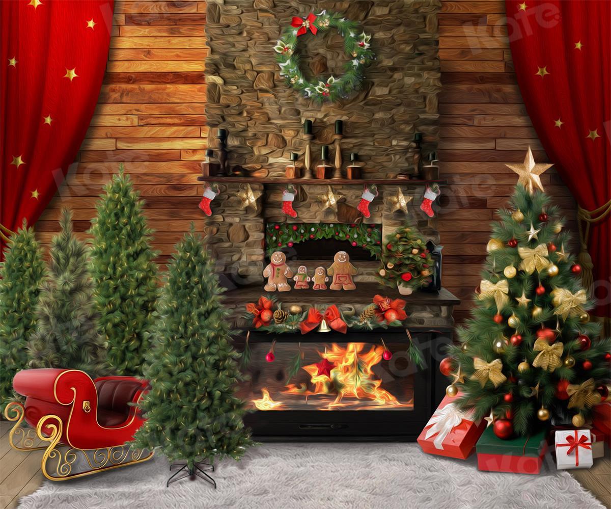 Kate Weihnachten Weihnachtsbaum Kamin Hintergrund für Fotografie rot