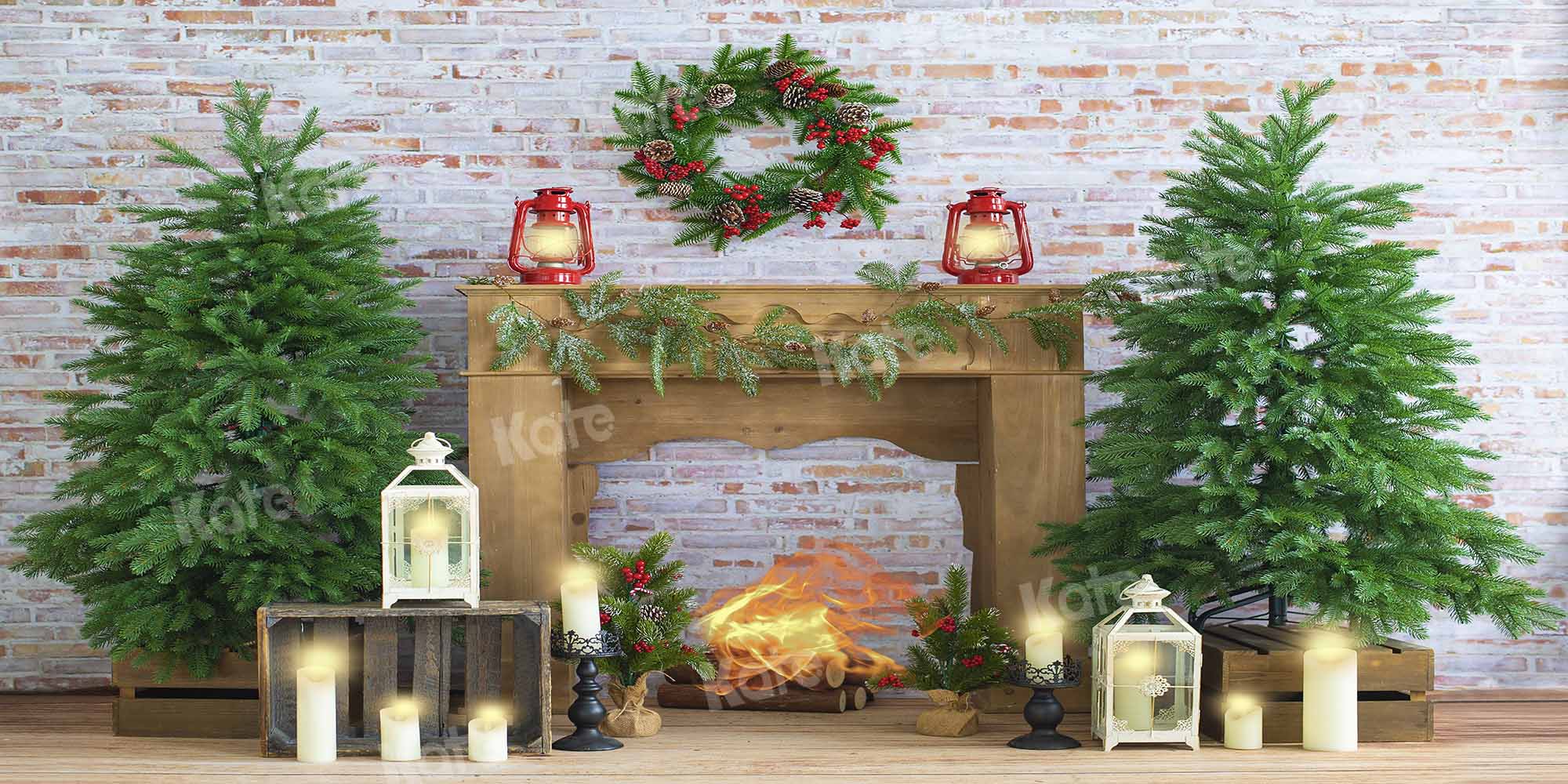 Kate Weihnachten Kerze Weißer Backstein Kamin Hintergrund von Emetselch