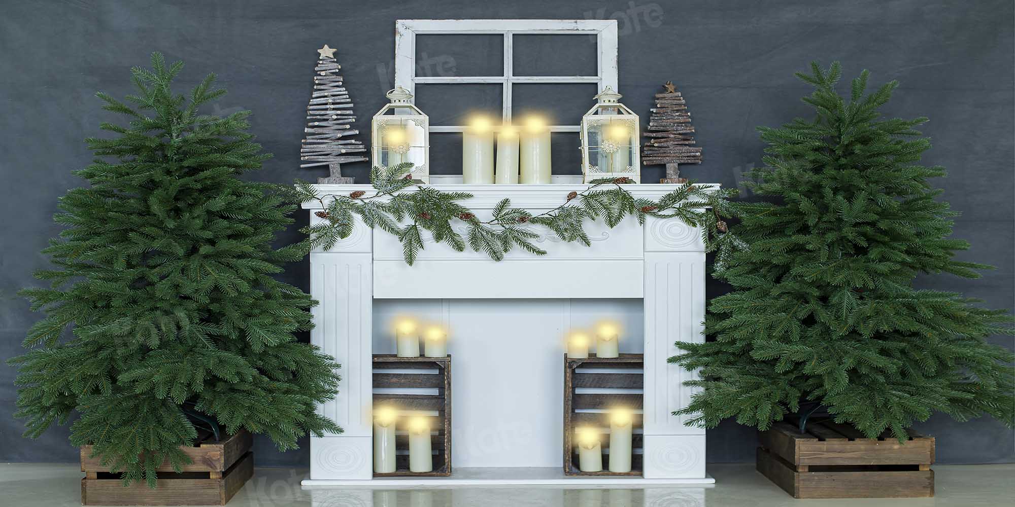 Kate Weihnachten Kerze Graues Haus Hintergrund von Emetselch - Kate Backdrop.de