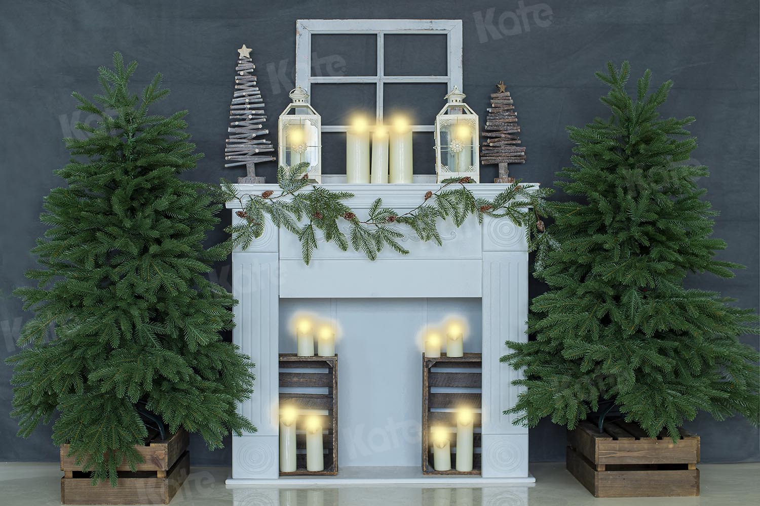 Kate Weihnachten Kerze Graues Haus Hintergrund von Emetselch - Kate Backdrop.de