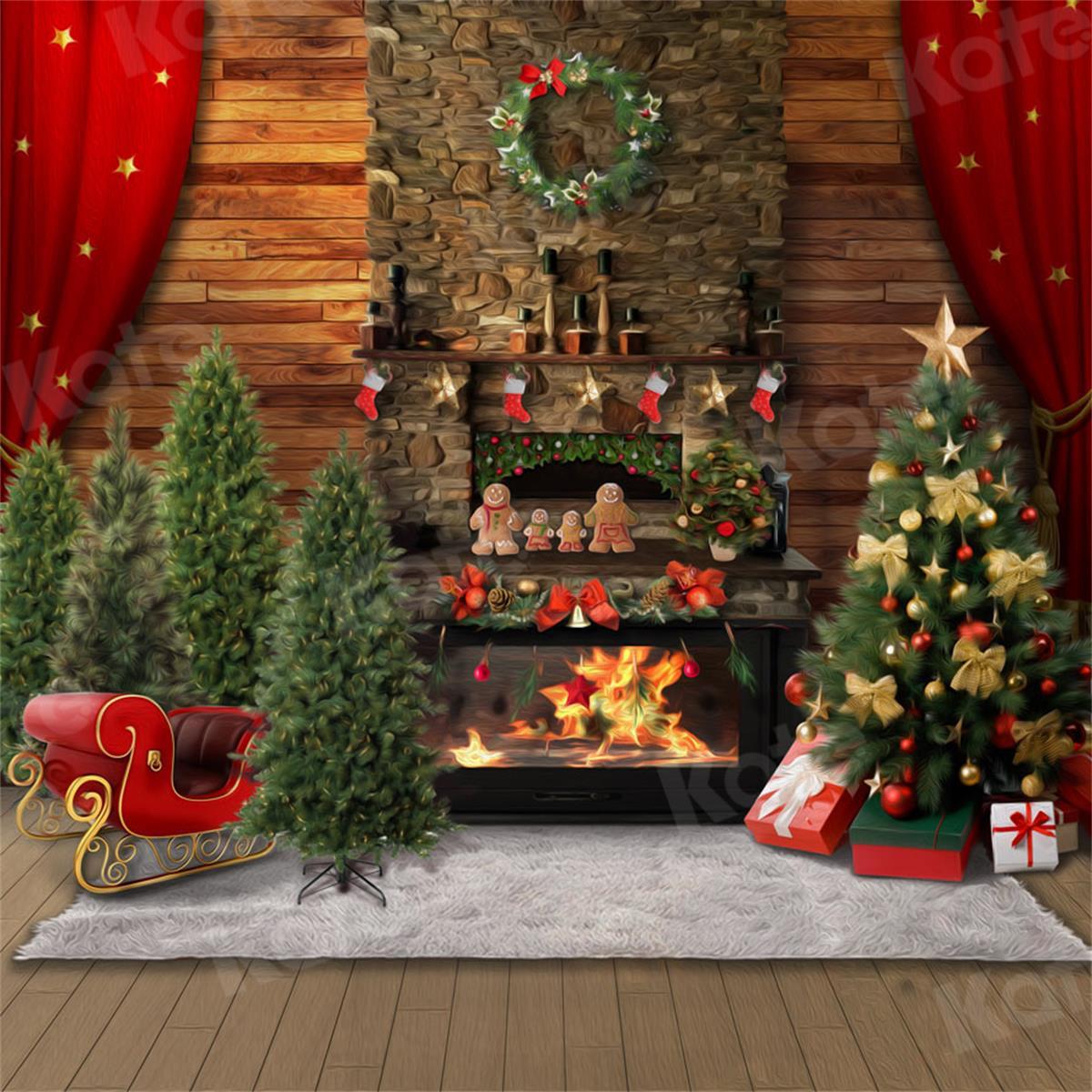 Kate Weihnachten Weihnachtsbaum Kamin Hintergrund für Fotografie rot
