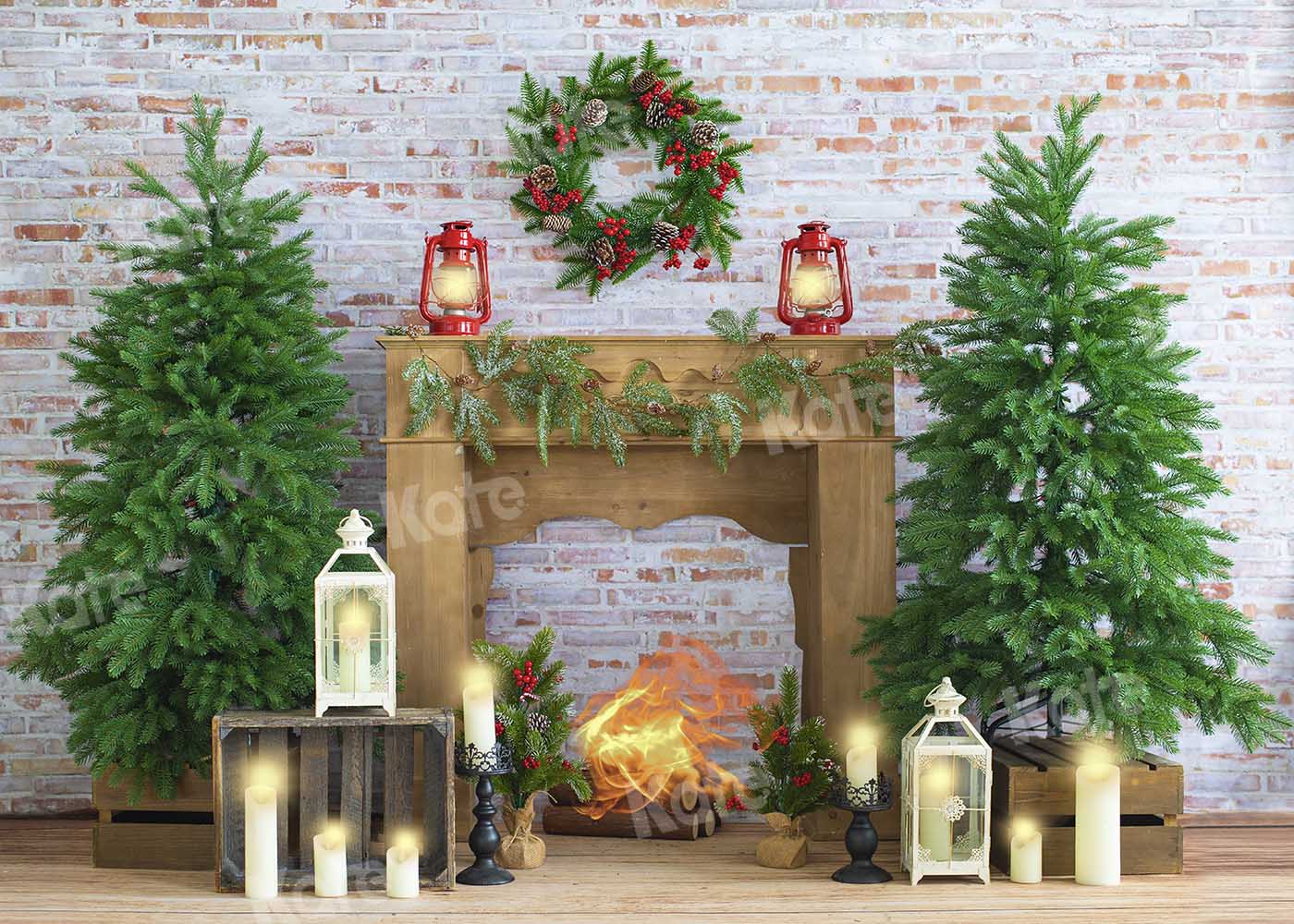 Kate Weihnachten Kerze Weißer Backstein Kamin Hintergrund von Emetselch