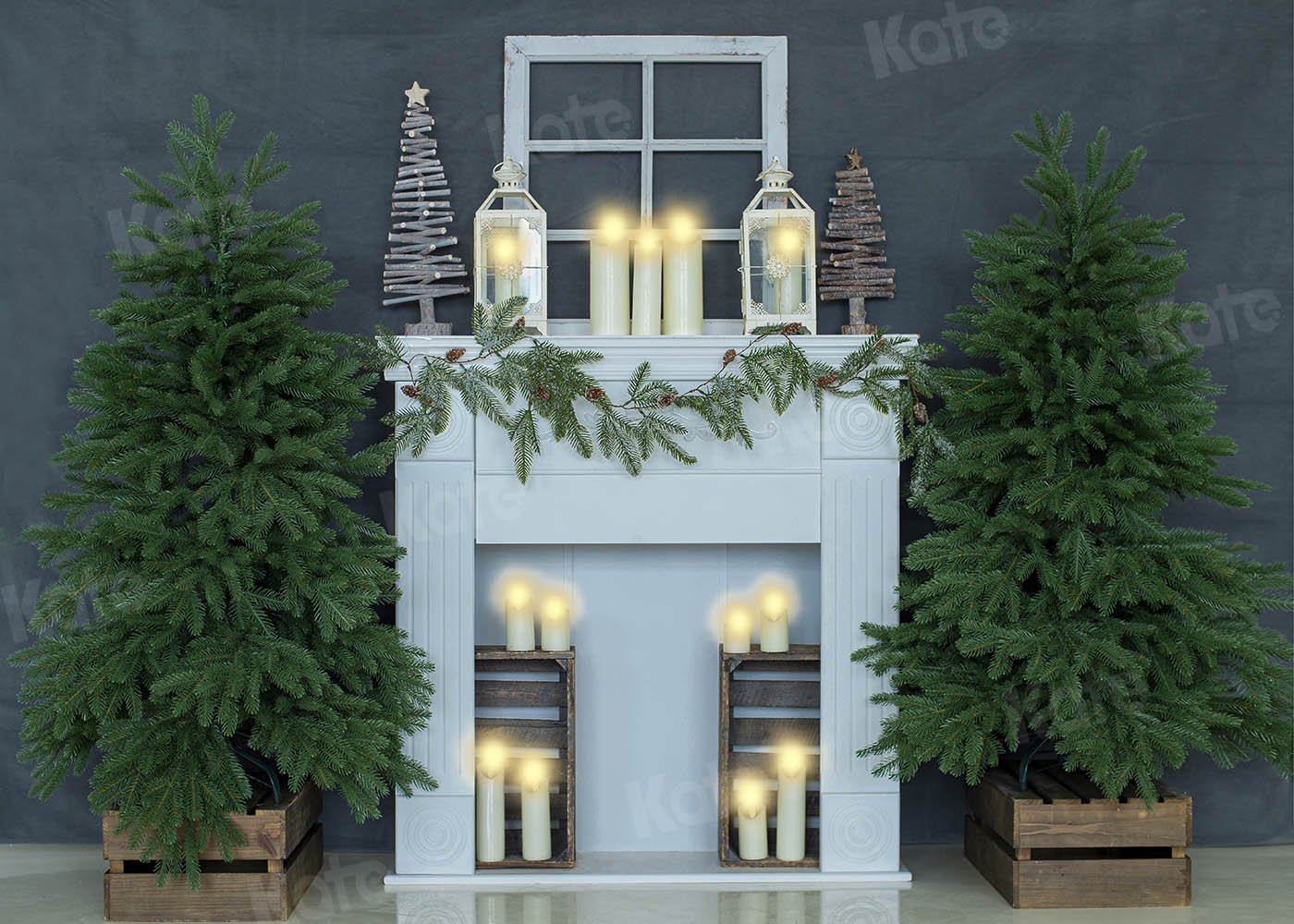 Kate Weihnachten Kerze Graues Haus Hintergrund von Emetselch - Kate Backdrop.de