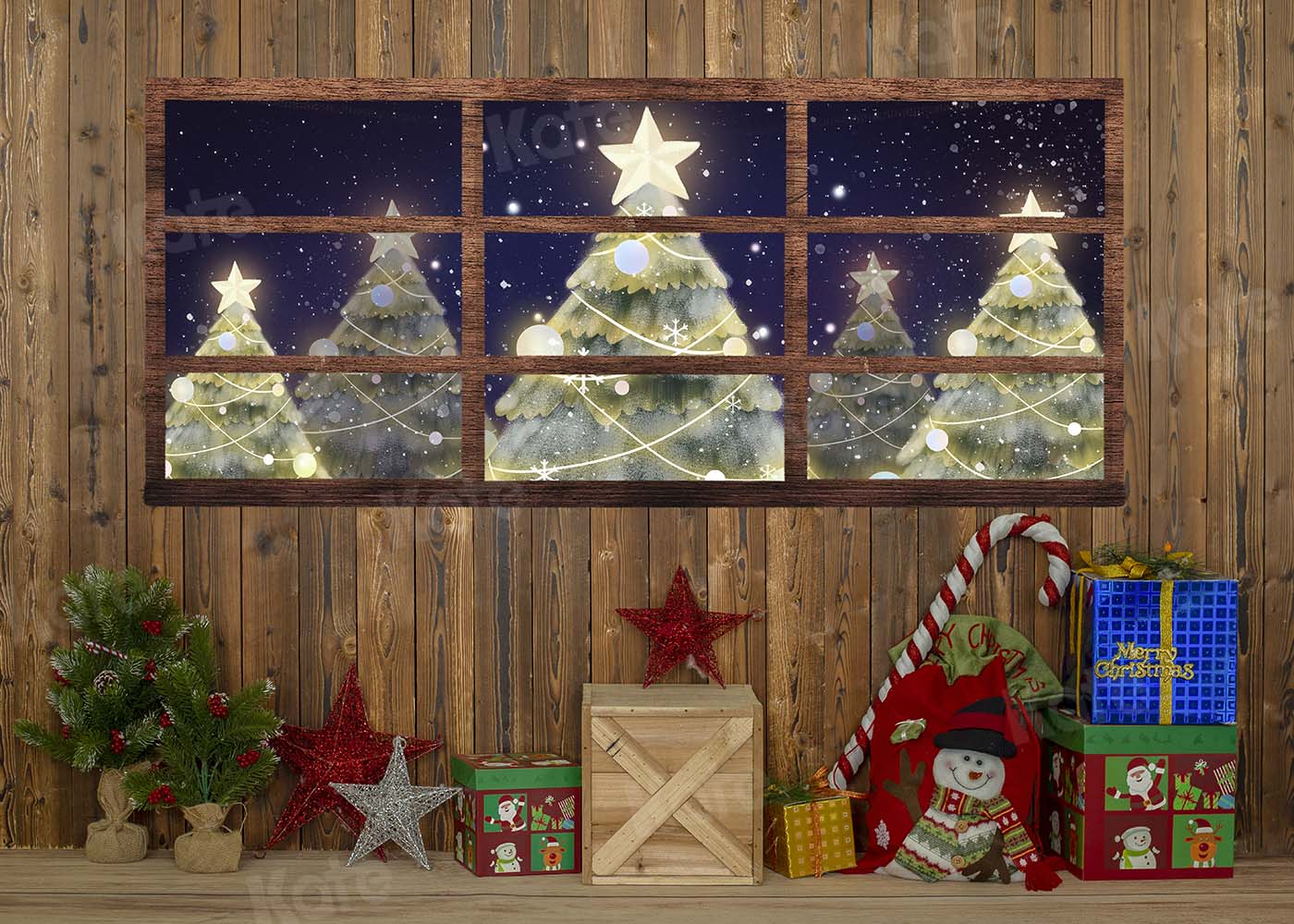 Kate Weihnachten Geschenk Sterne Holzhaus Hintergrund von Emetselch