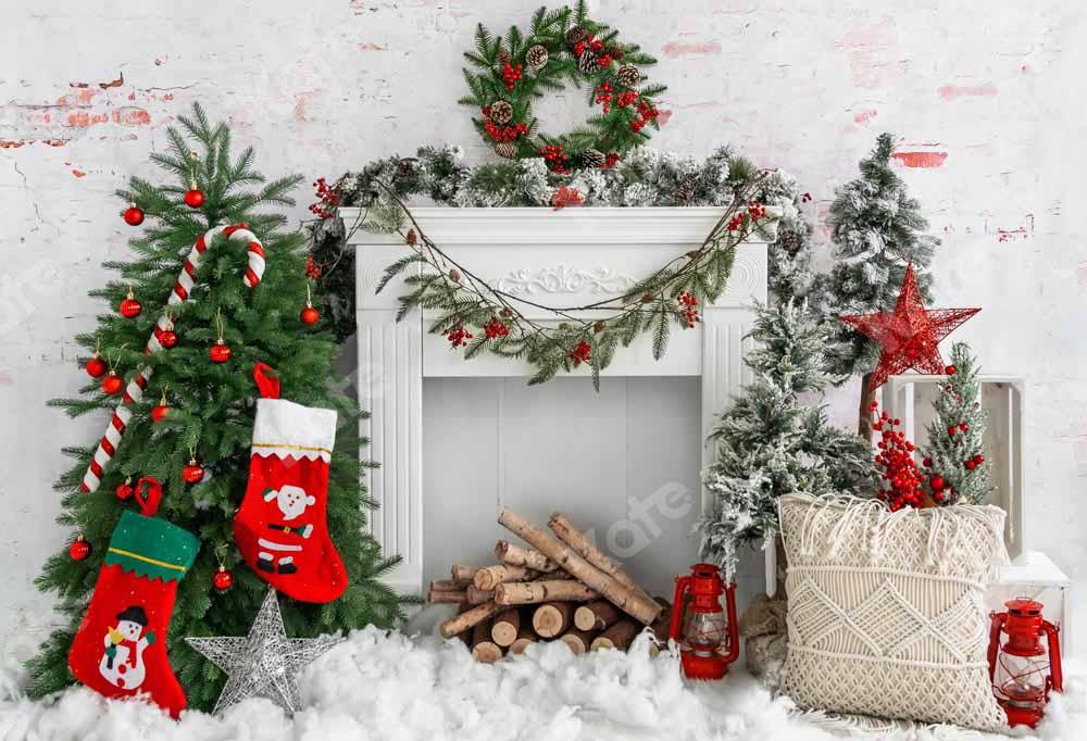 Kate Weihnachten Baum Backstein Kamin Hintergrund von Emetselch - Kate Backdrop.de