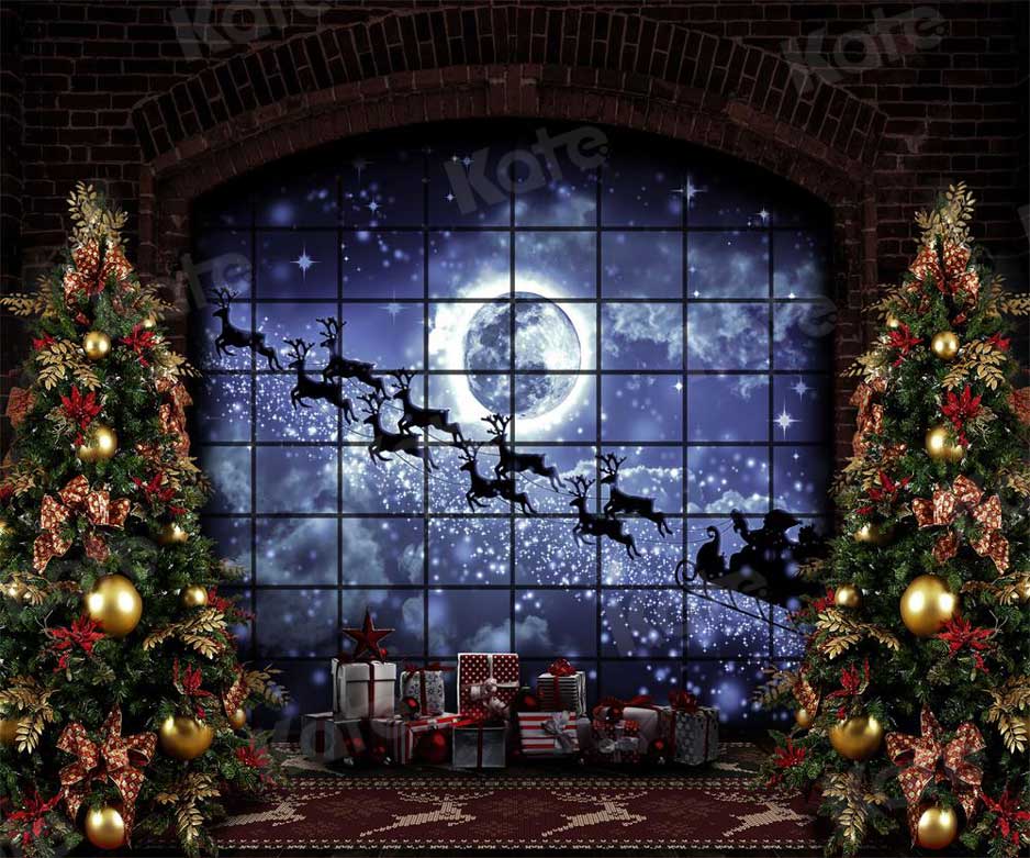Kate Weihnachten Fenster Schlitten Hintergrund Elch für die Fotografie - Kate Backdrop.de