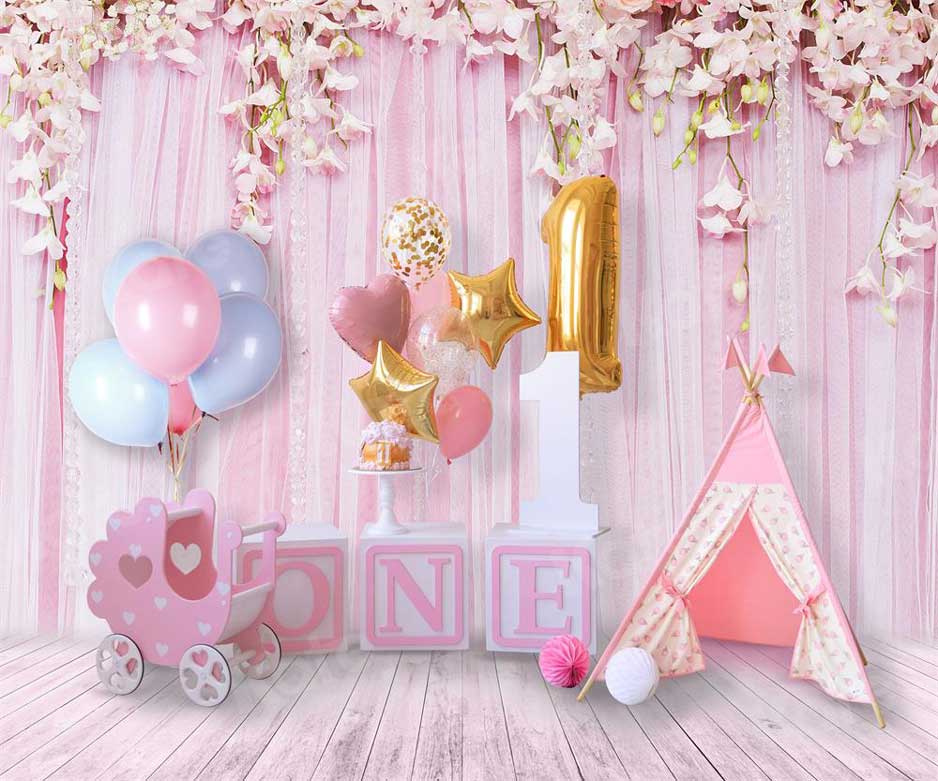 Kate Mädchen erster Geburtstag Hintergrund rosa Traum für Fotografie