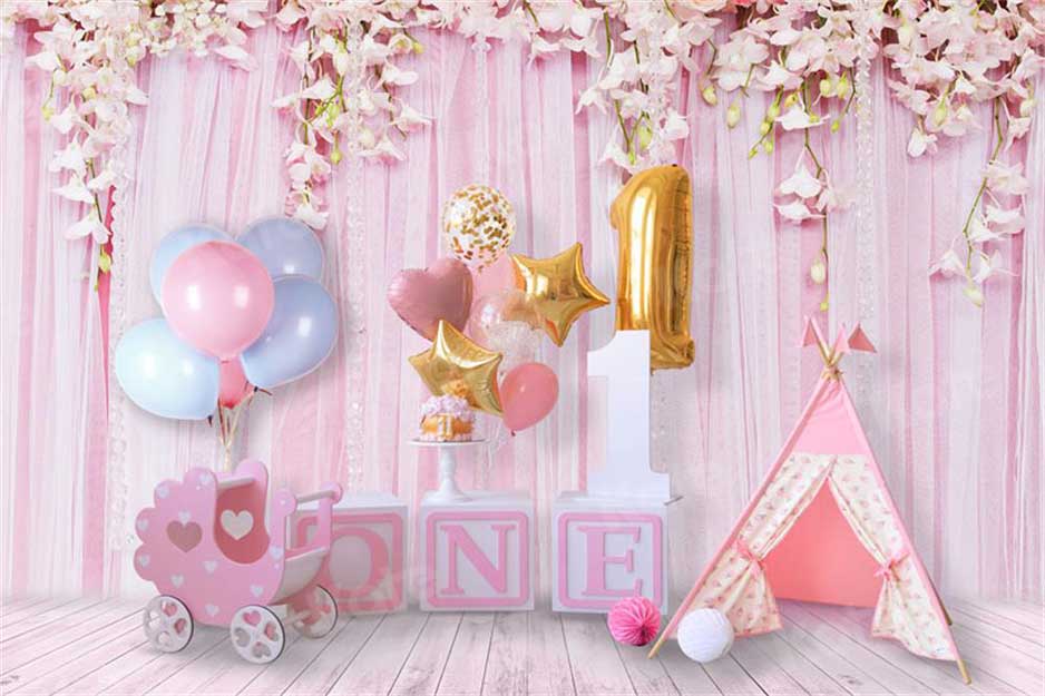 Kate Mädchen erster Geburtstag Hintergrund rosa Traum für Fotografie