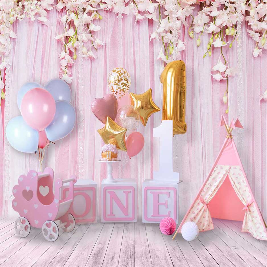Kate Mädchen erster Geburtstag Hintergrund rosa Traum für Fotografie