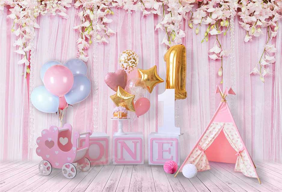 Kate Mädchen erster Geburtstag Hintergrund rosa Traum für Fotografie