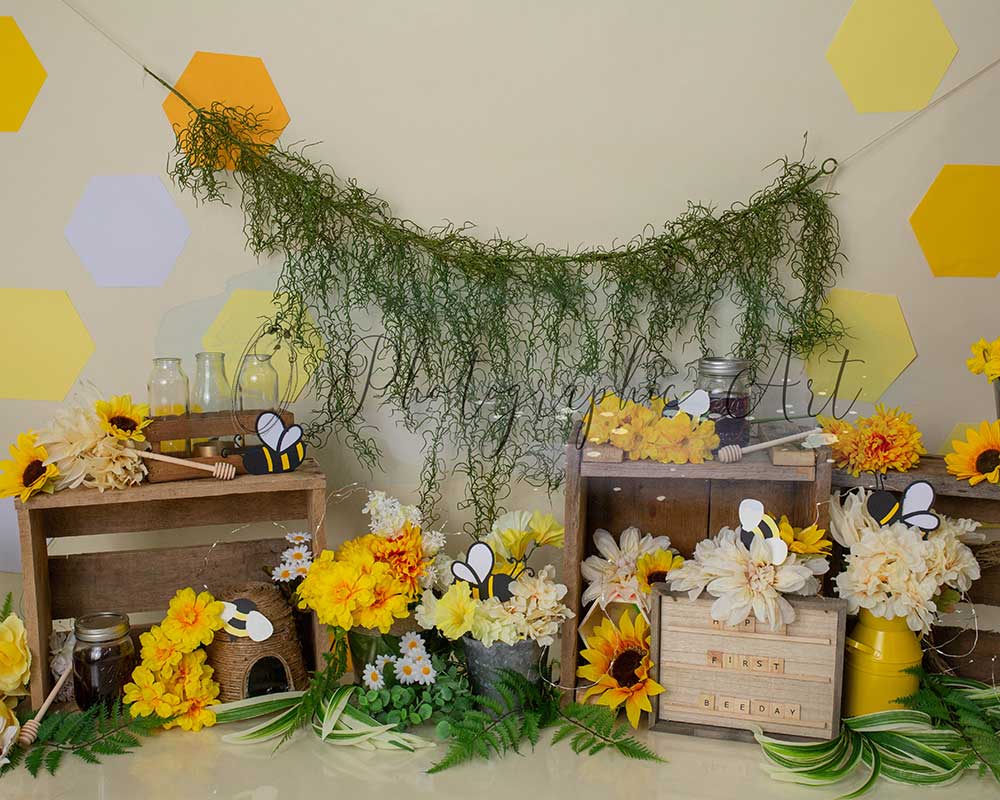 Kate Geburtstag Biene Hintergrund Blumen für Fotografie von Jenna Onyia - Kate Backdrop.de