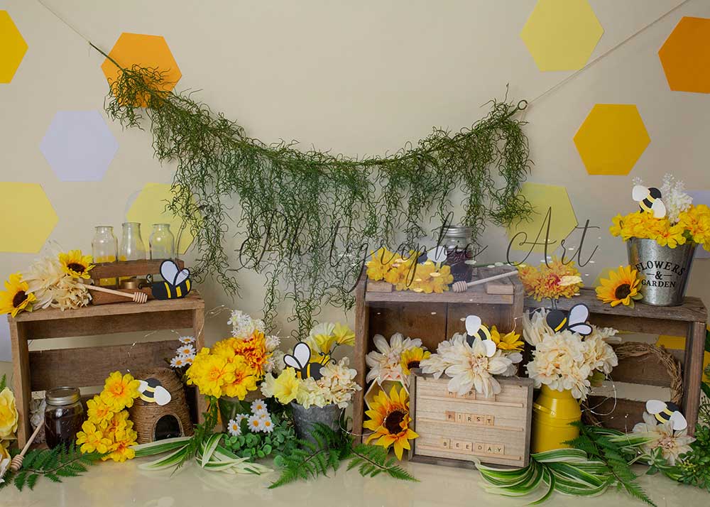 Kate Geburtstag Biene Hintergrund Blumen für Fotografie von Jenna Onyia - Kate Backdrop.de