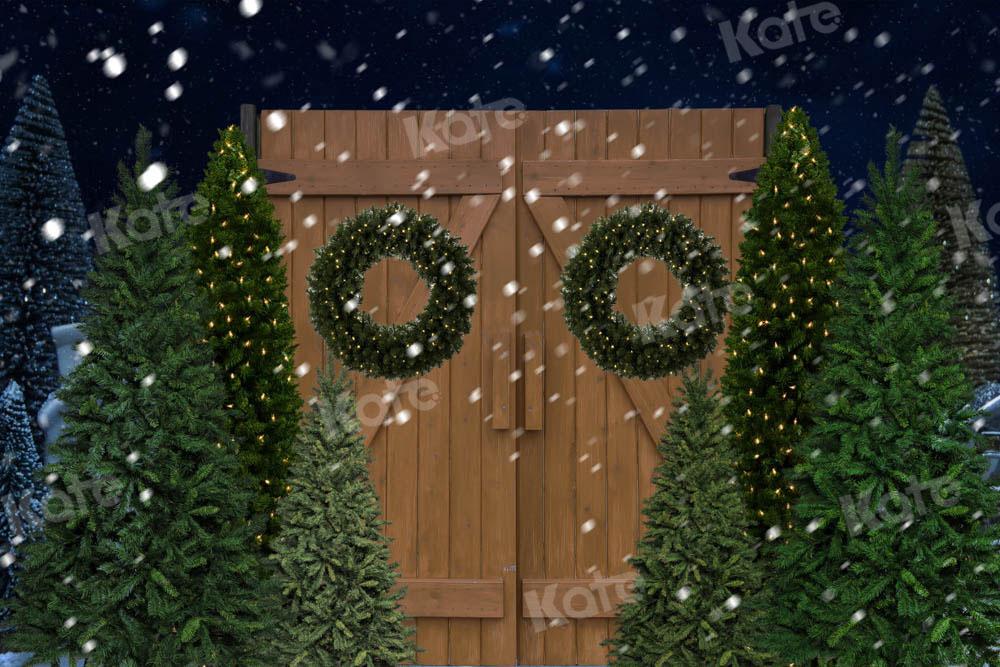 Kate Nacht Schnee Weihnachten Hintergrund Holz Tür  von Chain Photography