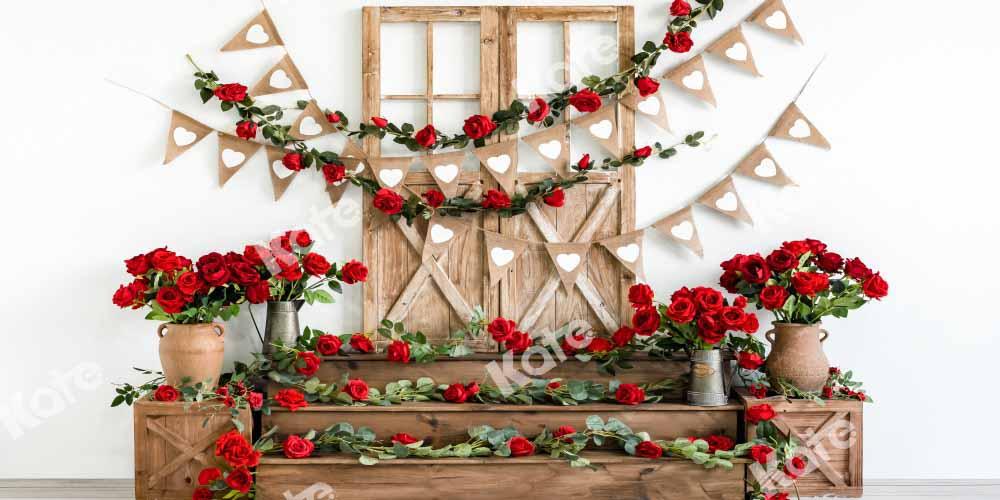 Kate Valentinstag Hintergrund Blumen Holz Tür von Emetselch
