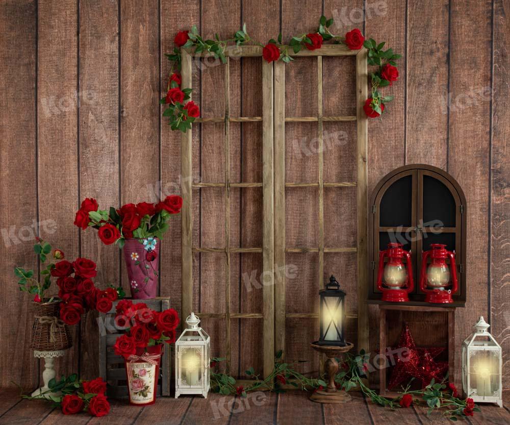 Kate Valentinstag Hintergrund Holz Haus Rose  von Emetselch - Kate Backdrop.de