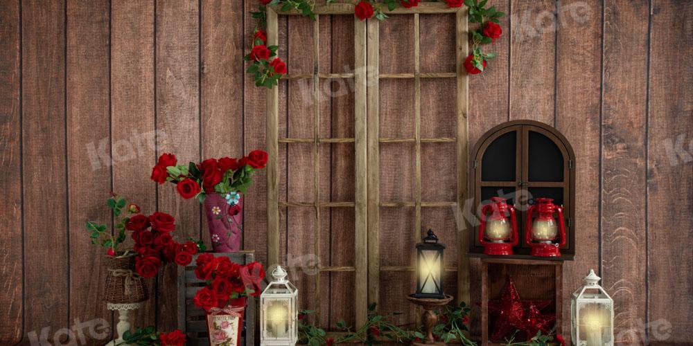 Kate Valentinstag Hintergrund Holz Haus Rose  von Emetselch - Kate Backdrop.de