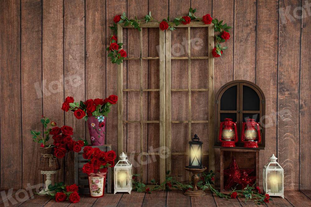 Kate Valentinstag Hintergrund Holz Haus Rose  von Emetselch - Kate Backdrop.de