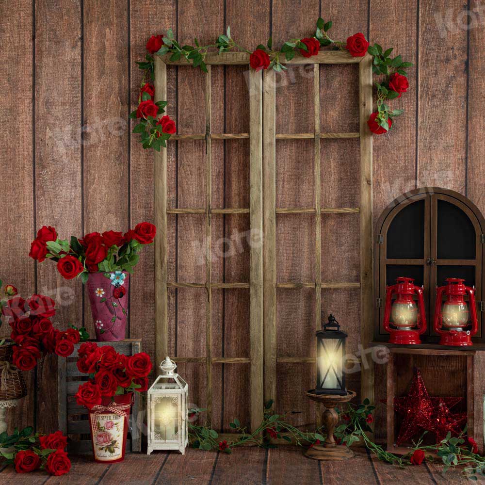 Kate Valentinstag Hintergrund Holz Haus Rose  von Emetselch - Kate Backdrop.de