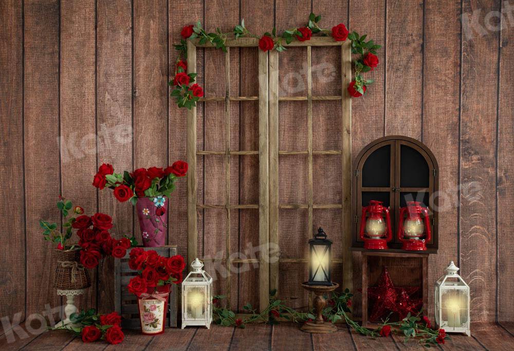 Kate Valentinstag Hintergrund Holz Haus Rose  von Emetselch - Kate Backdrop.de