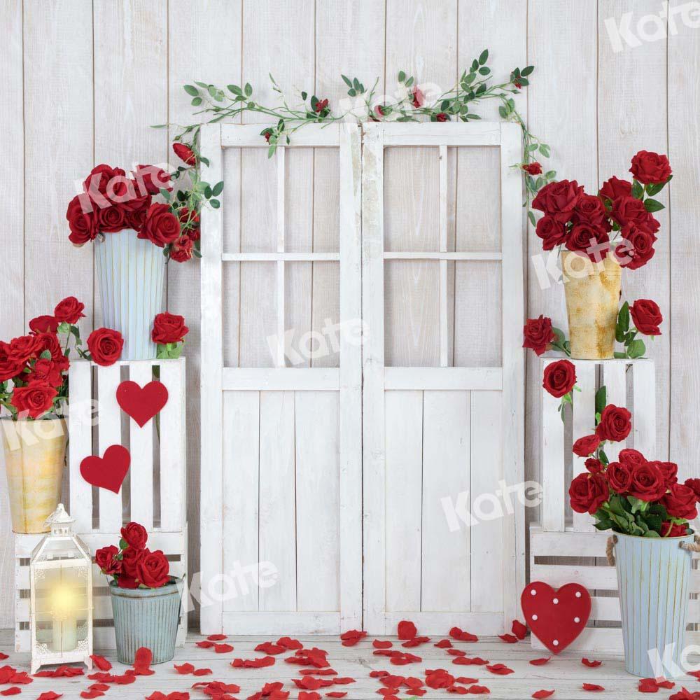 Kate Valentinstag Hintergrund Weiß Holz Tür Blume von Emetselch
