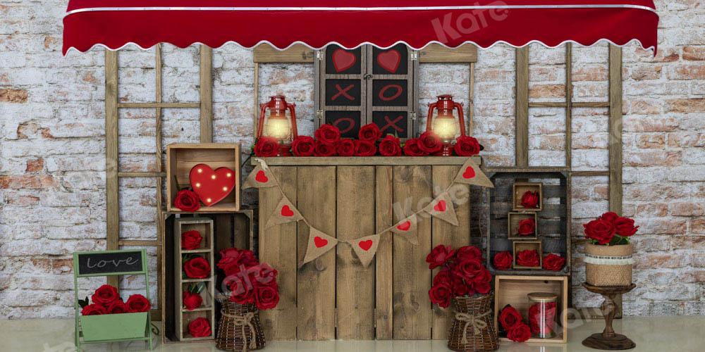 Kate Valentinstag Shop Hintergrund Rose Ziegelwand von Emetselch