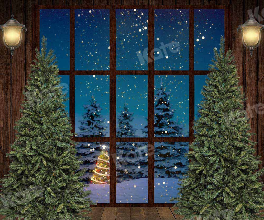 Kate Fenster Weihnachten Hintergrund Holz Nacht von Chain Photography - Kate Backdrop.de