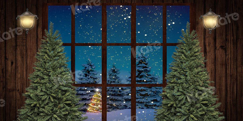 Kate Fenster Weihnachten Hintergrund Holz Nacht von Chain Photography - Kate Backdrop.de