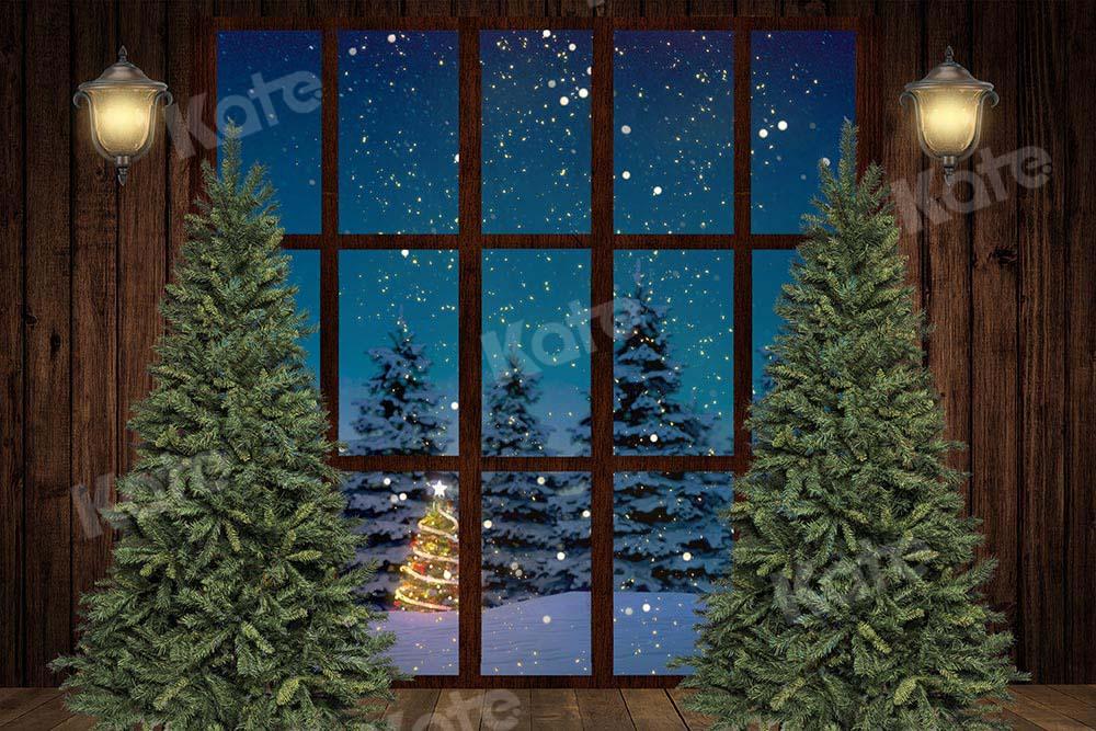 Kate Fenster Weihnachten Hintergrund Holz Nacht von Chain Photography - Kate Backdrop.de