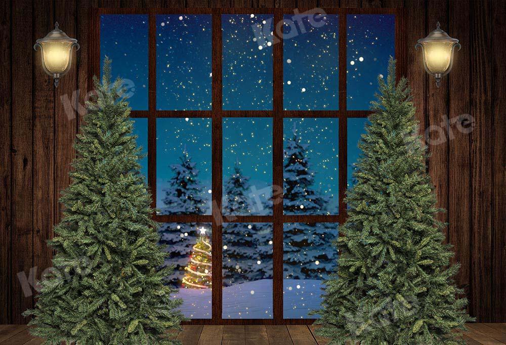 Kate Fenster Weihnachten Hintergrund Holz Nacht von Chain Photography - Kate Backdrop.de