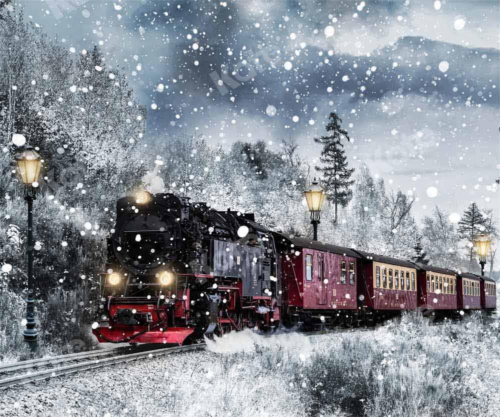 Kate Winter Weihnachten Zug Hintergrund Schnee  von Chain Photography - Kate Backdrop.de