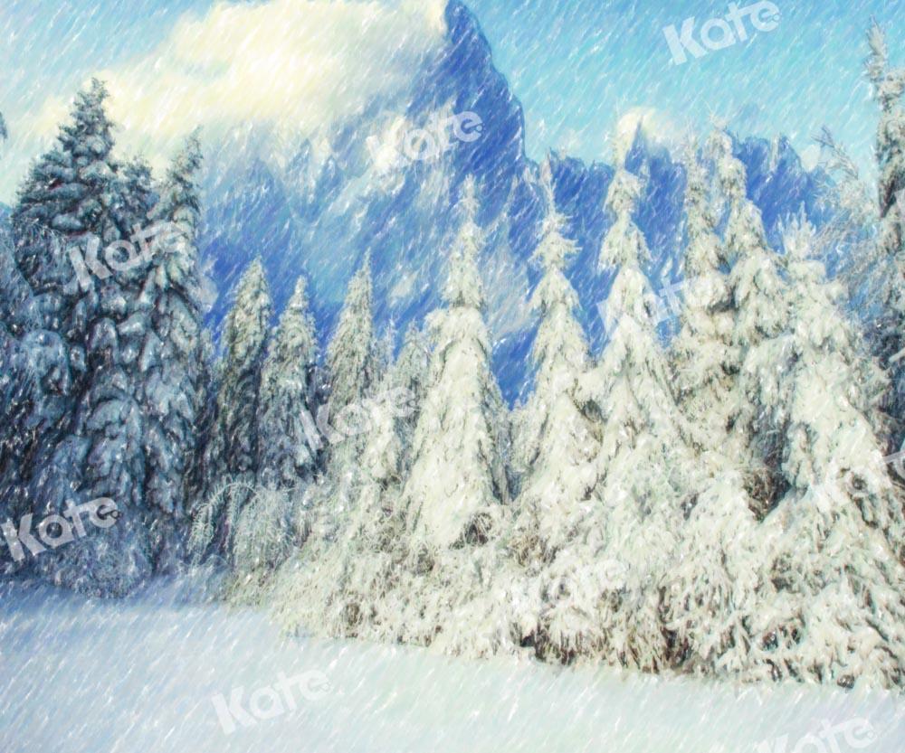 Kate Winter Schnee Hintergrund Wald Blau von GQ - Kate Backdrop.de