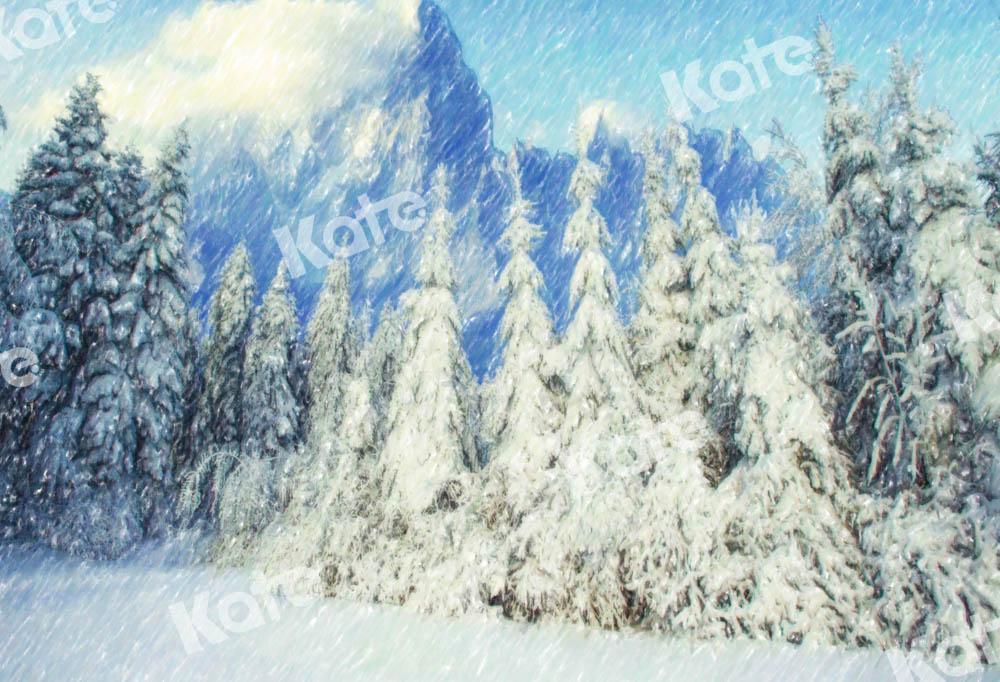 Kate Winter Schnee Hintergrund Wald Blau von GQ - Kate Backdrop.de