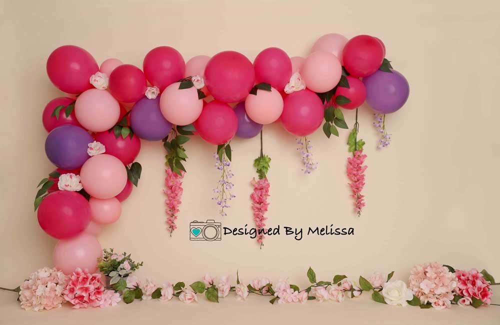 Kate Blumen Ballon Geburtstag Hintergrund rosa Lila für Fotografie von Melissa King