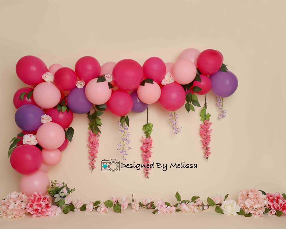 Kate Blumen Ballon Geburtstag Hintergrund rosa Lila für Fotografie von Melissa King