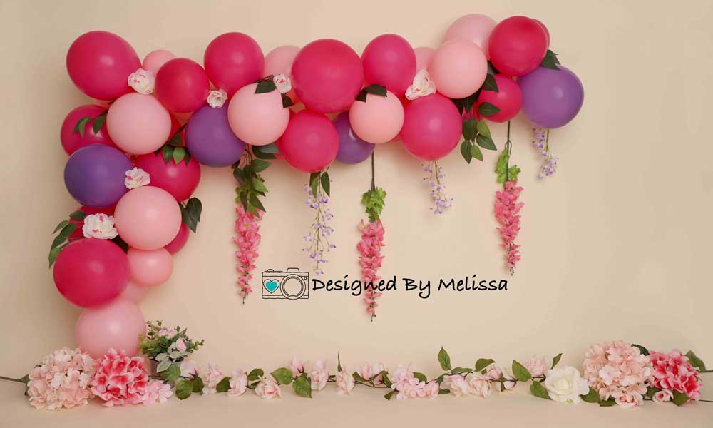 Kate Blumen Ballon Geburtstag Hintergrund rosa Lila für Fotografie von Melissa King