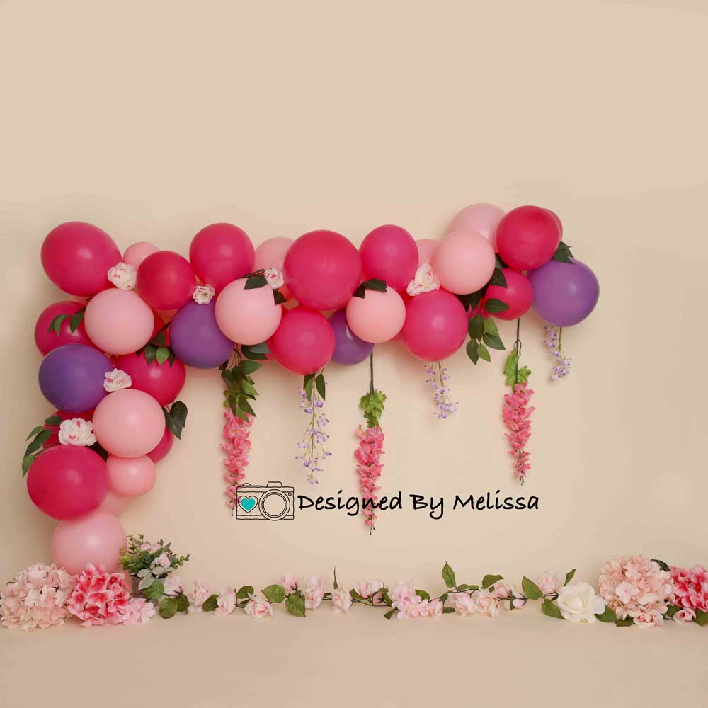 Kate Blumen Ballon Geburtstag Hintergrund rosa Lila für Fotografie von Melissa King