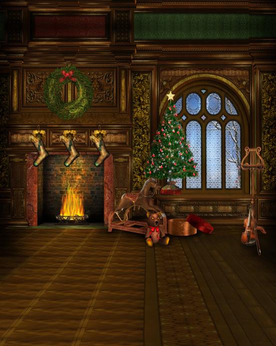 Katebackdrop：Kate Christmas Photography Backdrop Christmas Tree And Gifts Socks Fireplace