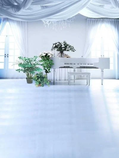 Kate  Hochzeit weißer Boden mit Klavier und Blumenhintergründe für Fotografie - Kate Backdrop.de