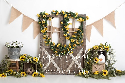 Kate Sonnenblume Frühling Geburtstag  Kinder hintergrund mit tür für Fotografie Entworfen durch Megan Leigh Photography - Kate Backdrop.de