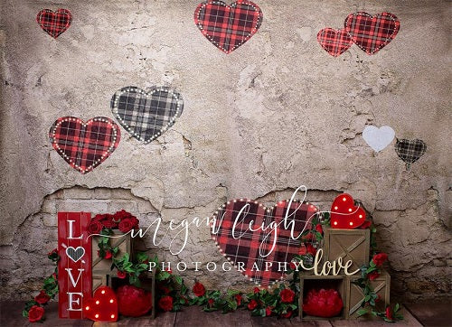 Kate Valentinstag Rote blume Alte Mauer Liebe Hintergrund für Fotografie von Megan Leigh - Kate Backdrop.de