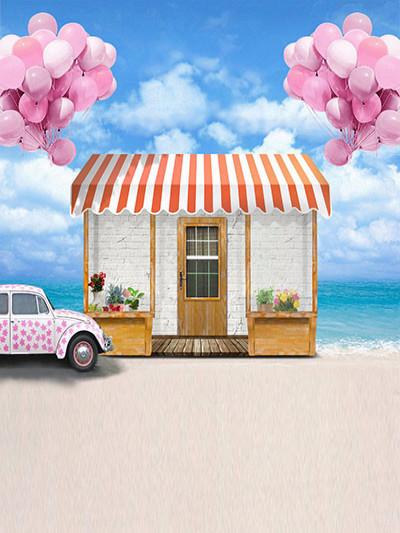Katebackdrop：Kate Sea Beach House For Children Balloon Backdrop