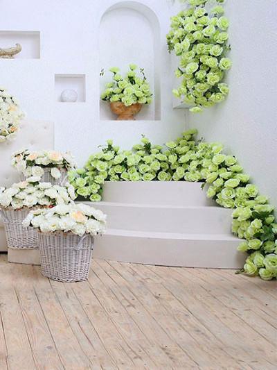 Katebackdrop：Kate Wedding White Wall Green Flowers Photography Backdrops