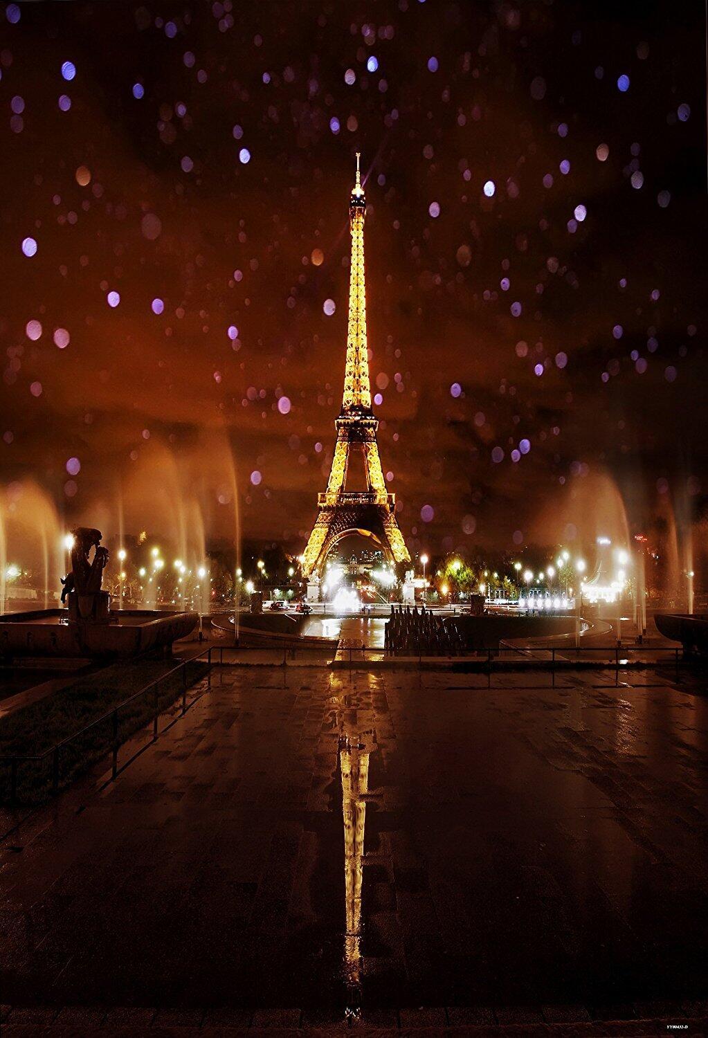 Katebackdrop：Kate Red Lights Eiffel Tower Night Scenery Backdrop