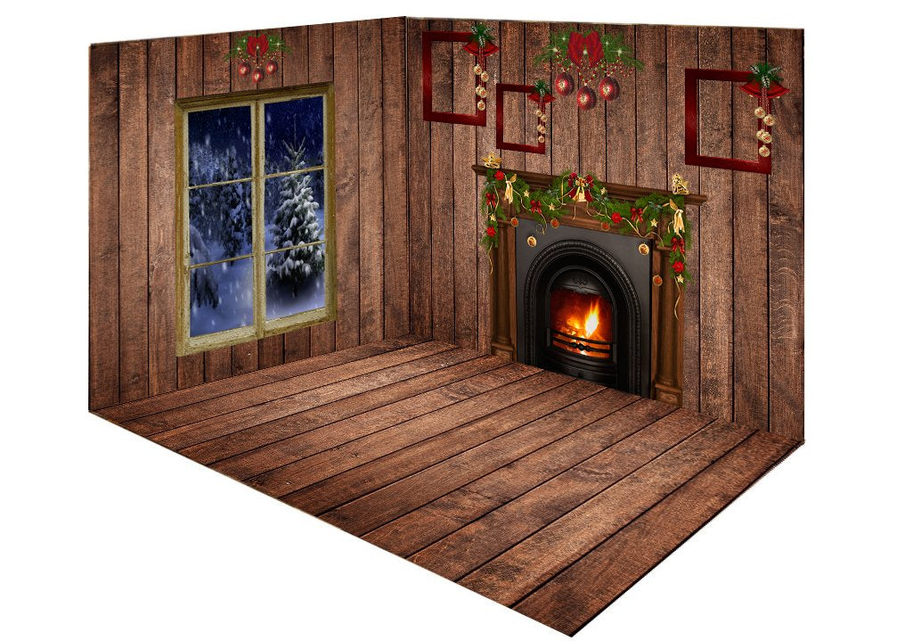 Katebackdrop£ºKate Christmas Dark wood room set