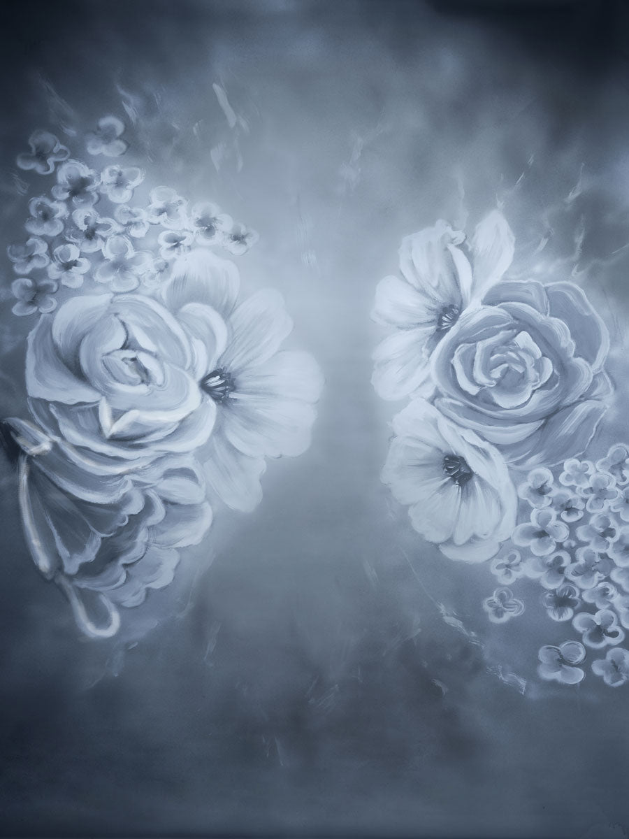 Kate fine art Blumen Blauer Hintergrund + Graue Retro Holz  Bodenmatte - Kate Backdrop.de