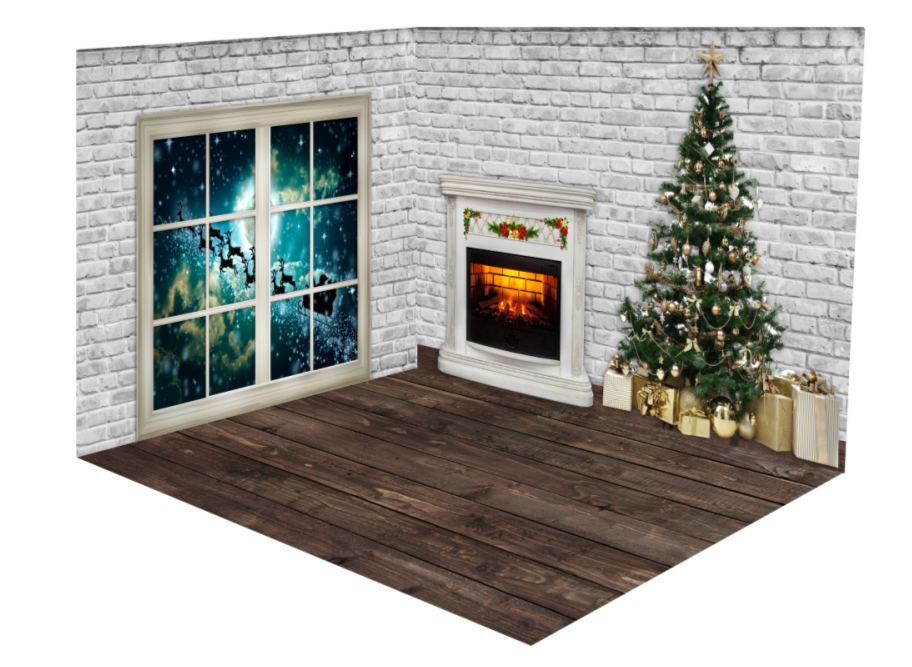 Kate Christmas Brick Fireplace Santa Fenstersatz