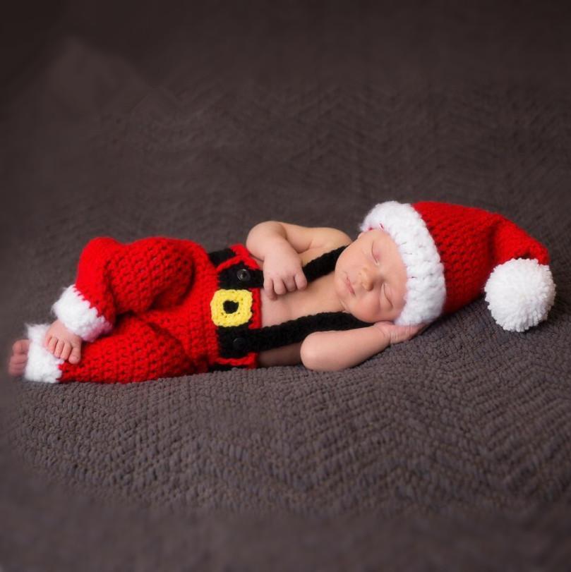 Studio Requisiten Häkeln Baby Outfit Weihnachten Santa Foto Requisiten