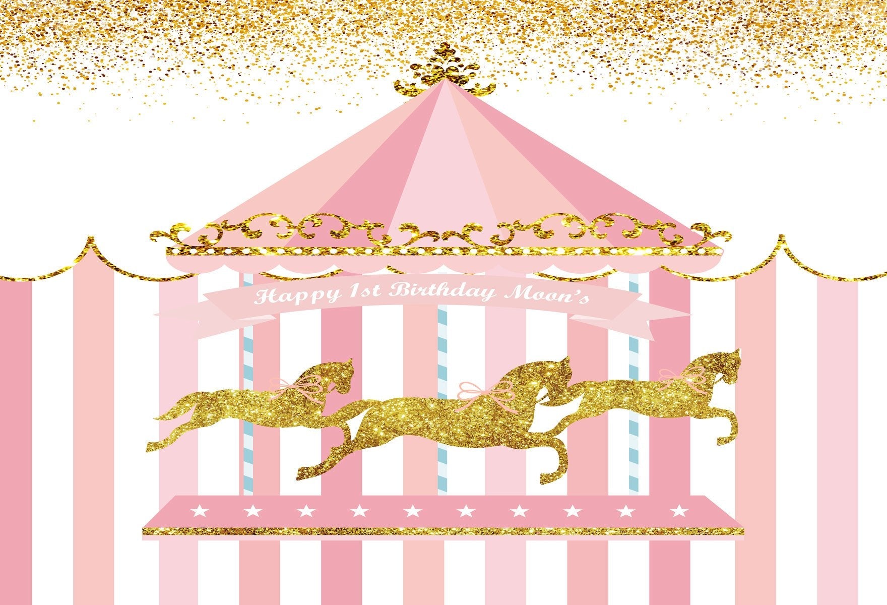 Katebackdrop：Kate Carousel Horses Circus Pink Banner Photography Backdrops for Girl Baby Shower