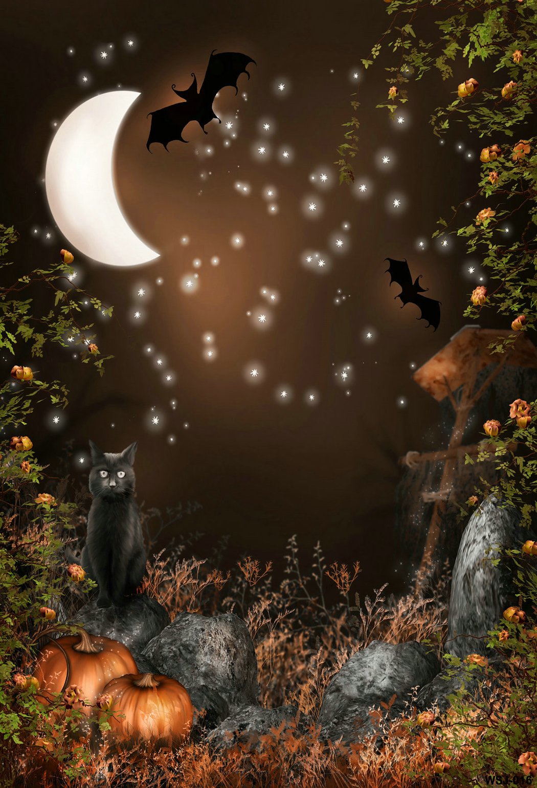 Kate Nacht Mond Bat Halloween Hintergrund für Kinder - Katebackdrop.de