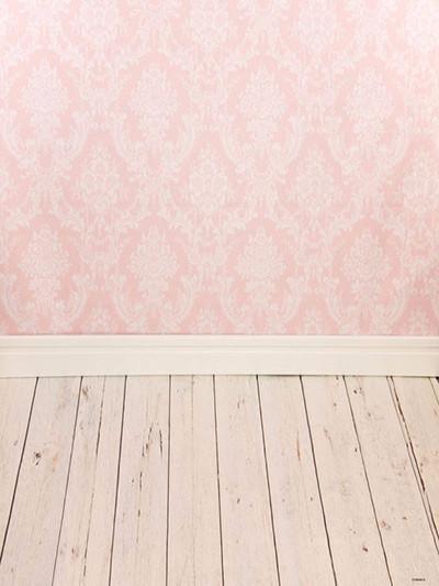 Katebackdrop：Kate Children Pink Wall Pattern Backdrops Photography White/Cream Wood Flooring